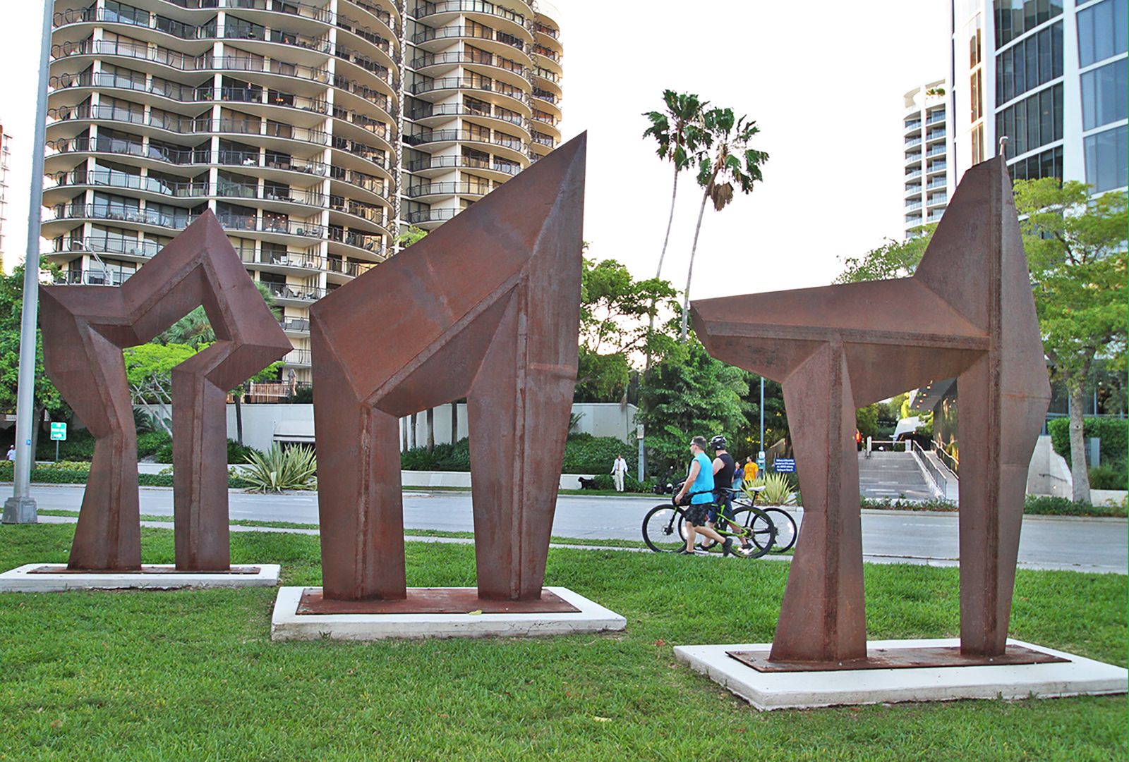 Passages- 2010- Oxidized Steel- 15FT High by 10 Ft Long by 4FT Wide Each. Mayfair Shopping Mall, Miami, FL