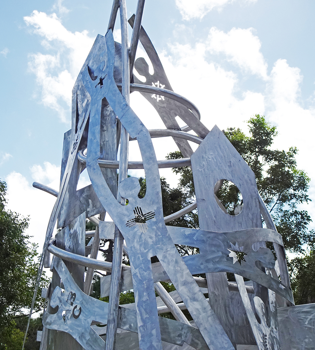Building Peace (Peace on Earth) Detail-3. 2025. Fabricated Aluminum. 20 FT High by 10 FT Long by 5 FT Wide